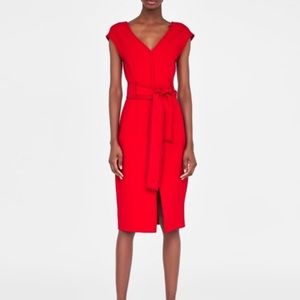 Zara contrast stitching belted dress